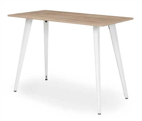 Voortman Tabs tafel 110cm hoog met blad 24mm spaanplaate en radius hoek, blad 140x80cm donker iepen en onderstel wit