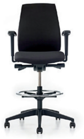Se7en counter werkstoel met verhoogde gasveer (77cm) en voetenring. Voetenkruis in zwart, zitdiepte, 2D armleggers en universele wielen - zwart