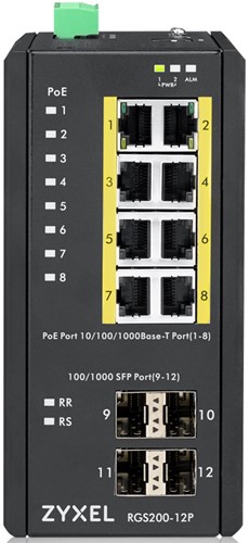 Zyxel RGS200-12P Managed L2 Gigabit Ethernet (10/100/1000) Power over Ethernet (PoE) Zwart-3