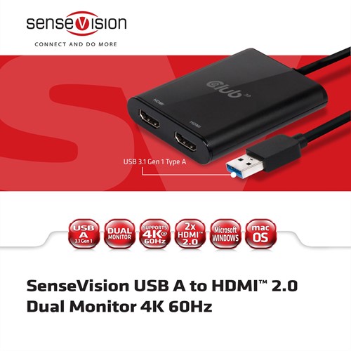 CLUB3D USB A to HDMI™ 2.0 Dual Monitor 4K 60Hz-2