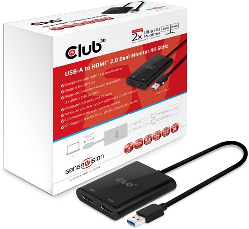 CLUB3D USB A to HDMI™ 2.0 Dual Monitor 4K 60Hz