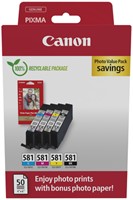 Inktcartridge Canon CLI-581 4 kleuren + 50vel fotopap 10x15cm