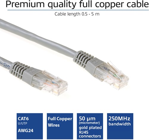 ACT Grijze 2 meter UTP CAT6 patchkabel met RJ45 connectoren-2