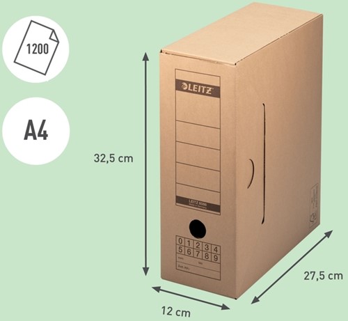 Archiefdoos met deksel Leitz Premium 120x275x325mm natuurbruin-7