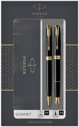 Balpen en vulpen Parker Sonnet black lacquer GT medium 2 stuks
