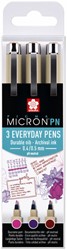 Fineliner Sakura pigma micron 0.4mm blister à 3 stuks assorti