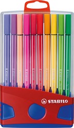 Viltstift  STABILO Pen 68/20 ColorParade in rood/blauw etui medium assorti etui  à 20 stuks