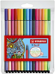 Viltstift STABILO Pen 68/15 medium assorti etui à 10+5 neon kleuren