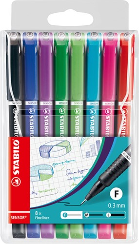 Fineliner STABILO Sensor 189/8 fijn assorti etui à 8 stuks