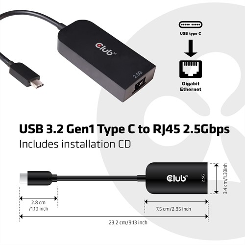 CLUB3D CAC-1520 tussenstuk voor kabels USB C Ethernet Zwart-2