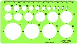 Sjabloon Linex 1118S 22 cirkels 1-35mm met inktvoetjes