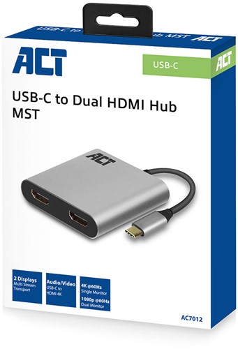 ACT AC7012 USB-C naar HDMI voor 2 monitoren MST-2