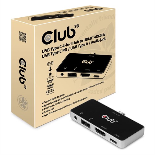 CLUB3D csv-1591 Docking USB 3.2 Gen 1 (3.1 Gen 1) Type-C Zwart, Chroom-2