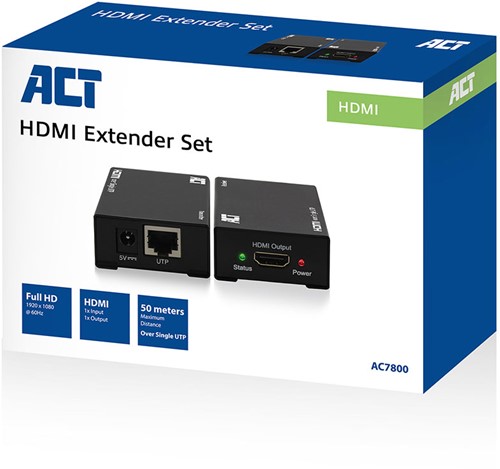 ACT AC7800 HDMI Extender set via een enkele UTP kabel, max. 50m-2