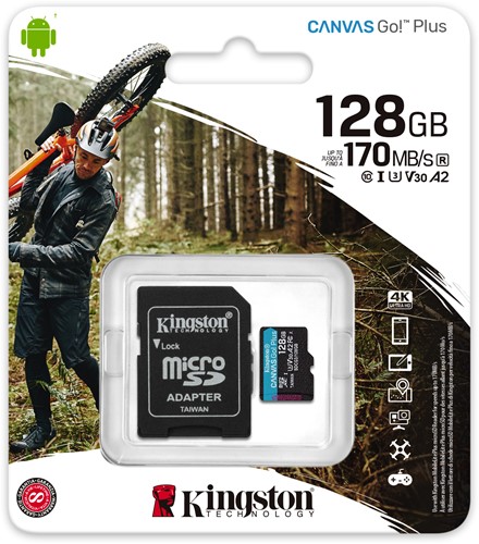 128GB microSDXC Canvas Go Plus 170R A2 U3 V30 Card + ADP-3