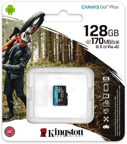 128GB microSDXC Canvas Go Plus 170R A2 U3 V30 Single Pack w/o ADP-3