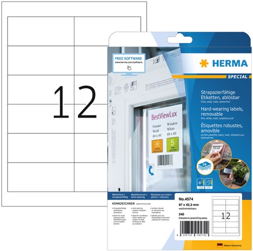 Etiket HERMA 4574 97X42.3mm folie wit 240 etiketten