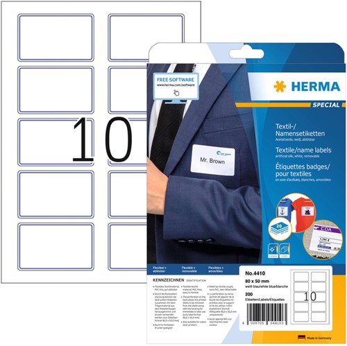 Naambadge etiket HERMA 4410 80X50mm wit blauw