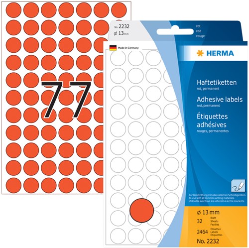 Etiket HERMA 2232 rond 13mm rood 2464stuks-2