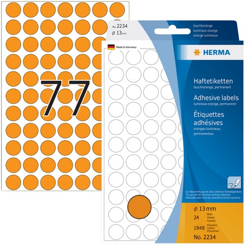 Etiket HERMA 2234 rond 13mm fluor oranje 1848stuks-2