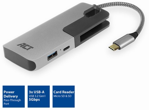 ACT AC7052 USB-C Hub 3 port met cardreader en PD pass through-2