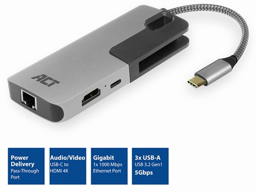 ACT AC7042 USB-C naar HDMI multiport adapter met ethernet en USB hub-2