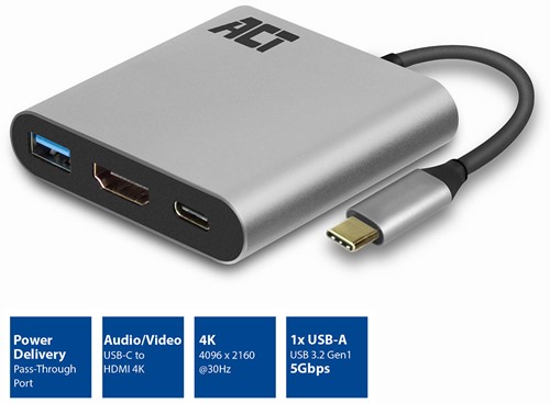 Adapter ACT USB-C multiport voor 1 HDMI monitor-2