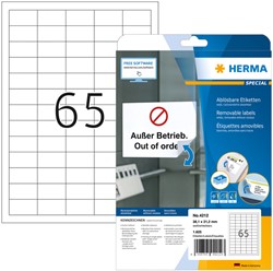 Etiket HERMA 4212 38.1x21.2mm verwijderbaar wit 1625stuks