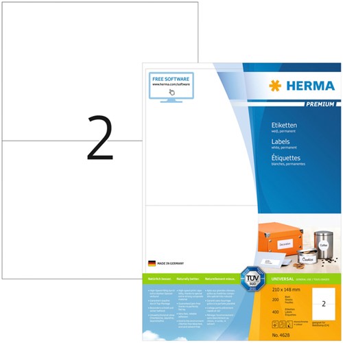 Etiket HERMA 4628 210x148mm A5 premium wit 400stuks