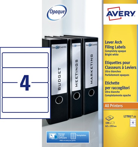 Rugetiket Avery breed 62x192mm zelfklevend wit 25 vel