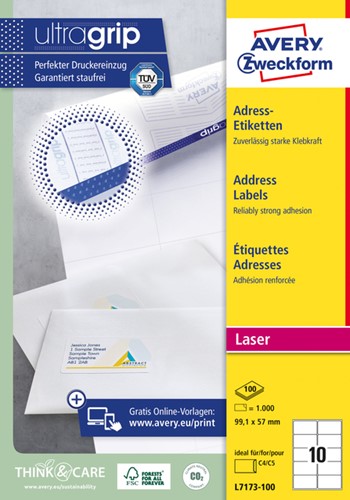 Etiket Avery L7173-100 99.1x57mm wit 1000stuks