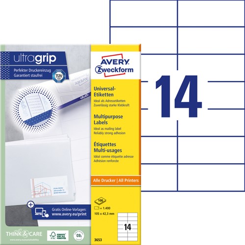 Etiket Avery 3653 105x42.3Mm wit 1400 stuks-2