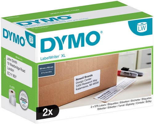 Etiket Dymo LabelWriter 5XL verzendlabel 59x102mm 2 rollen á 575 stuks wit