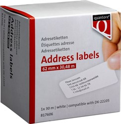 Labeletiket Quantore DK-22205 doorlopend 62mm 1 rol á 30m wit