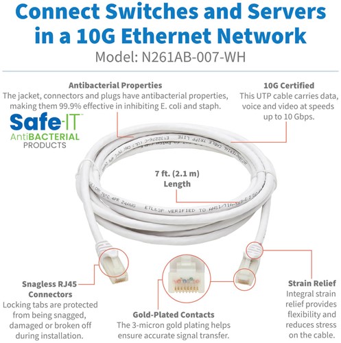 Tripp Lite N261AB-007-WH netwerkkabel Wit 2,13 m Cat6a U/UTP (UTP)-2