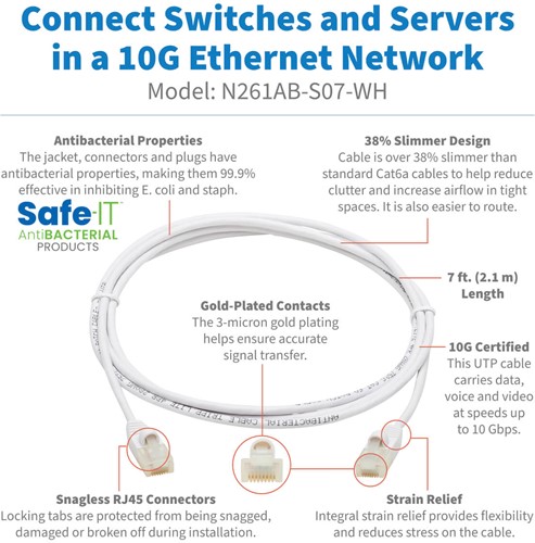 Tripp Lite N261AB-S07-WH netwerkkabel Wit 2,13 m Cat6a U/UTP (UTP)-2