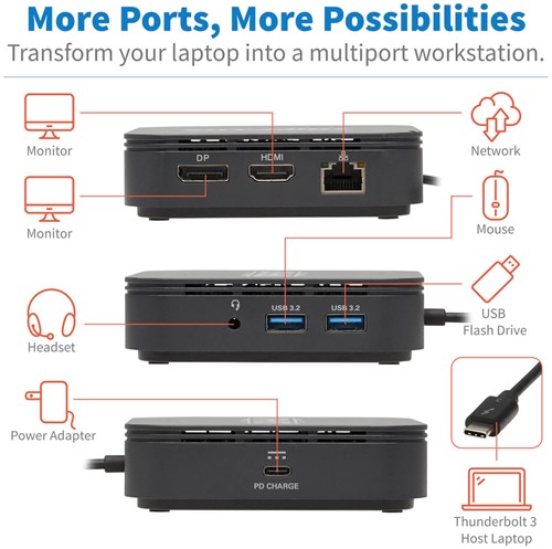 Tripp Lite MTB3-DOCK-04 notebook dock & poortreplicator Bedraad Thunderbolt 3 Zwart-3