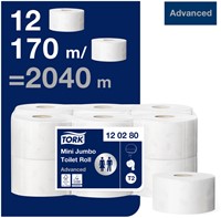 Toiletpapier Tork Mini Jumbo T2 advanced 2-laags 12 rollen wit 120280-1