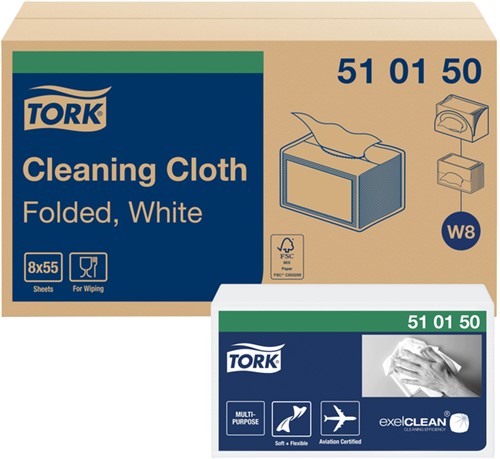 Reinigingsdoek Tork W8 Premium 1-laags 55 vel wit 510150