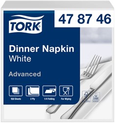 Dinerservetten Tork 2-laags 1/4-vouw 150 stuks wit 478746