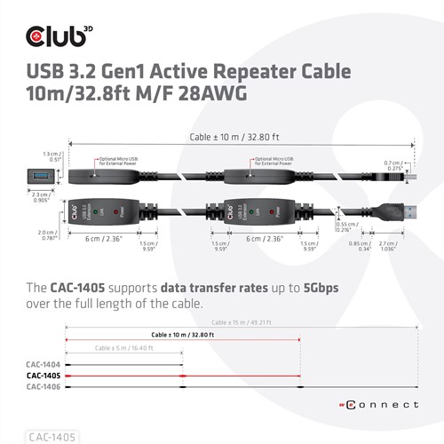 CLUB3D CAC-1405 USB-kabel 10 m USB 3.2 Gen 2 (3.1 Gen 2) USB A Zwart-3