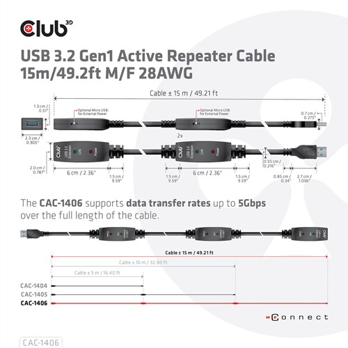 CLUB3D CAC-1406 USB-kabel 15 m USB 3.2 Gen 1 (3.1 Gen 1) USB A Zwart-3