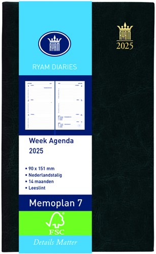 Agenda 2025 Ryam Memoplan 7 Suprema 7dagen/2pagina's zwart