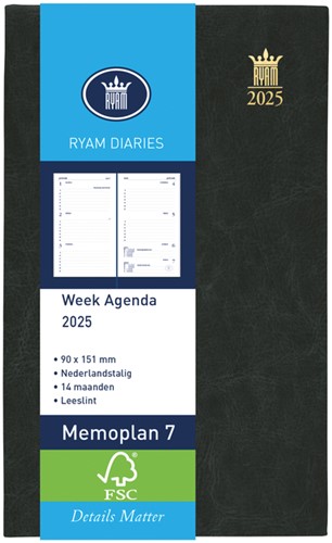 Agenda 2025 Ryam Memoplan 7 Mundior 7dagen/2pagina's zwart