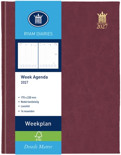 Agenda 2027 Ryam Weekplan Mundior 7dagen/2pagina's bordeaux