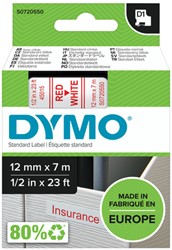 Labeltape Dymo D1 45015 720550 12mmx7m polyester rood op wit