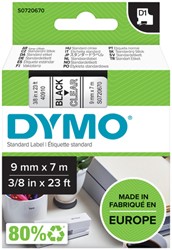 Labeltape Dymo LabelManager D1 polyester 9mm zwart op transparant