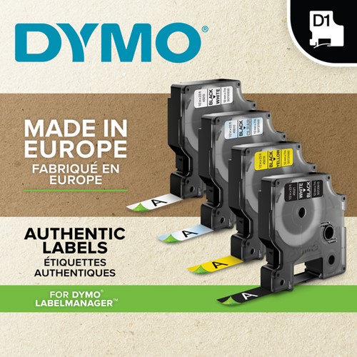 Labeltape Dymo LabelManager D1 polyester 9mm zwart op geel-1