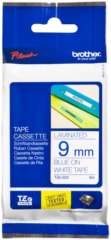 Labeltape Brother P-touch TZe-223 standaard 9mm blauw op wit