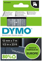 Labeltape Dymo LabelManager D1 polyester 12mm wit op transparant